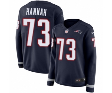 Women's Nike New England Patriots #73 John Hannah Limited Navy Blue Therma Long Sleeve NFL Jersey