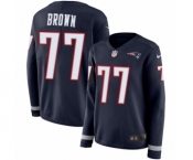 Women's Nike New England Patriots #77 Trent Brown Limited Navy Blue Therma Long Sleeve NFL Jersey