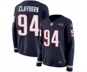 Women's Nike New England Patriots #94 Adrian Clayborn Limited Navy Blue Therma Long Sleeve NFL Jersey
