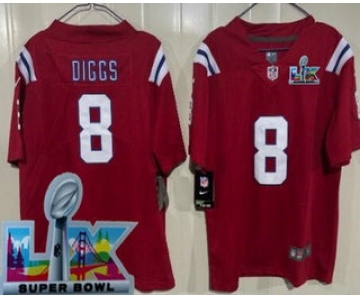 Youth New England Patriots #8 Stefon Diggs Limited Red Super Bowl LX Vapor Jersey