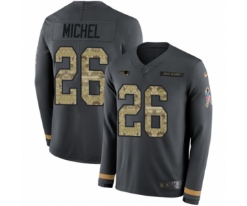 Youth Nike New England Patriots #26 Sony Michel Limited Black Salute to Service Therma Long Sleeve NFL Jersey