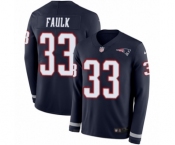 Youth Nike New England Patriots #33 Kevin Faulk Limited Navy Blue Therma Long Sleeve NFL Jersey
