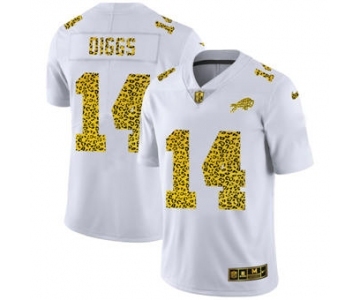 Men's Buffalo Bills #14 Stefon Diggs Flocked Leopard Print Vapor Limited Football Jersey White