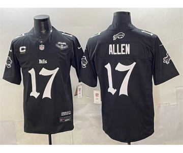 Men's Buffalo Bills #17 Josh Allen Black 2025 F.U.S.E. 'Gothic Cold Front Edition' With Farewell Patch & 4-Star C Patch Vapor Limited Football Stitched Jer