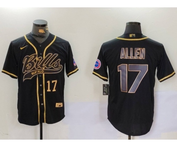 Men's Buffalo Bills #17 Josh Allen Black Cool Base Stitched Baseball Jersey
