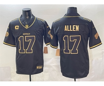 Men's Buffalo Bills #17 Josh Allen Black Gold 2025 F.U.S.E. “Rivalries” With 4-Star C Patch Vapor Limited Football Stitched Jersey