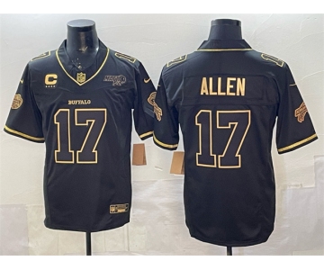 Men's Buffalo Bills #17 Josh Allen Black Gold 2025 F.U.S.E. “Rivalries” With Bills Mafia Patch & 4-Star C Patch Vapor Limited Football Stitched Jersey