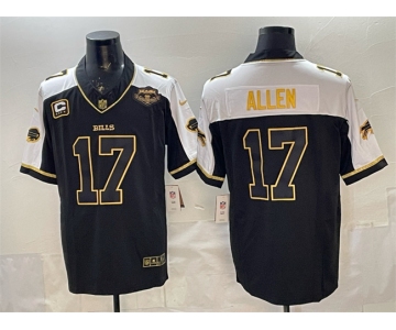 Men's Buffalo Bills #17 Josh Allen Black Gold 2025 F.U.S.E. With Farewell Patch & 4-Star C Patch Vapor Limited Football Stitched Jersey