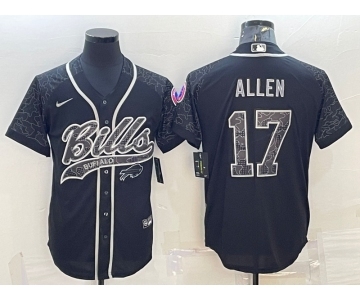 Men's Buffalo Bills #17 Josh Allen Black Reflective With Patch Cool Base Stitched Baseball Jersey