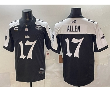 Men's Buffalo Bills #17 Josh Allen Black White 2025 F.U.S.E. 'Gothic Cold Front Edition' With Farewell Patch & 4-Star C Patch Vapor Limited Football Stitch