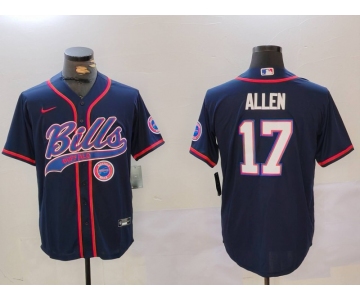 Mens Buffalo Bills #17 Josh Allen Navy Team Cool Base Stitched Baseball Jersey