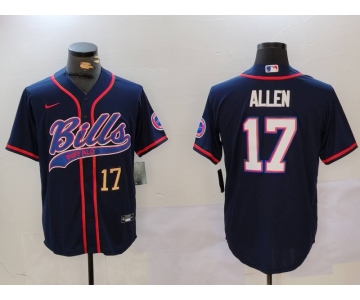Men's Buffalo Bills #17 Josh Allen Navy Team Cool Base Stitched Baseball Jerseys