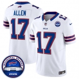 Men's Buffalo Bills #17 Josh Allen White F.U.S.E. 2026 Inaugural Season at Highmark Stadium Football Stitched Jersey Men's Buffalo Bills #17 Josh Allen White F.U.S.E. 2026 Inaugural Season at Highmark Stadium Football Stitched Jersey