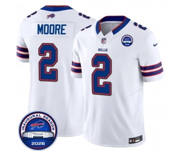 Men's Buffalo Bills #2 D.J. Moore White F.U.S.E. 2026 Inaugural Season at Highmark Stadium Patch Football Stitched Jersey