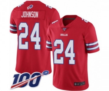 Men's Buffalo Bills #24 Taron Johnson Limited Red Rush Vapor Untouchable 100th Season Football Jersey
