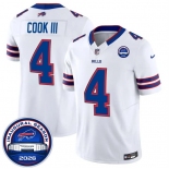 Men's Buffalo Bills #4 James Cook III White F.U.S.E. 2026 Inaugural Season at Highmark Stadium Football Stitched Jersey Men's Buffalo Bills #4 James Cook III White F.U.S.E. 2026 Inaugural Season at Highmark Stadium Football Stitched Jersey