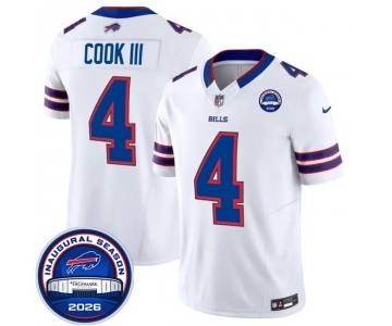 Men's Buffalo Bills #4 James Cook III White F.U.S.E. 2026 Inaugural Season at Highmark Stadium Football Stitched Jersey