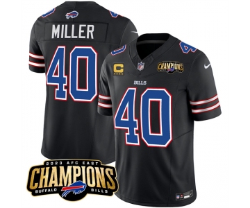Men's Buffalo Bills #40 Von Miller Black 2023 F.U.S.E. AFC East Champions With 4-star C Ptach Football Stitched Jersey