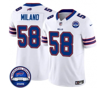 Men's Buffalo Bills #58 Matt Milano White F.U.S.E. 2026 Inaugural Season at Highmark Stadium Football Stitched Jersey