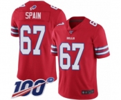 Men's Buffalo Bills #67 Quinton Spain Limited Red Rush Vapor Untouchable 100th Season Football Jersey