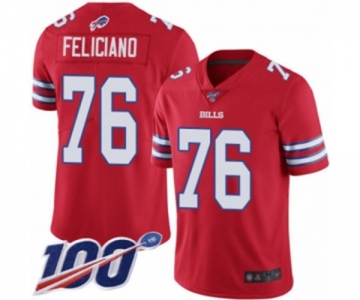 Men's Buffalo Bills #76 Jon Feliciano Limited Red Rush Vapor Untouchable 100th Season Football Jersey