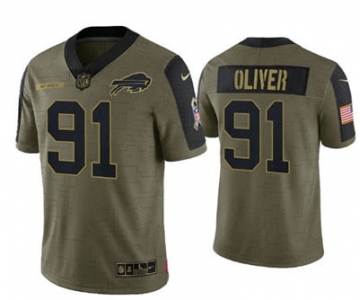 Men's Buffalo Bills #91 Ed Oliver 2021 Olive Salute To Service Limited Stitched Football Jersey