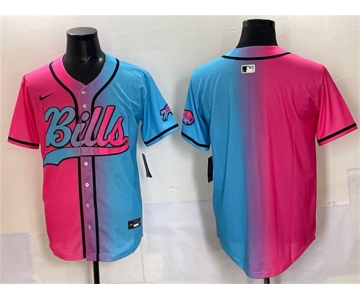 Men's Buffalo Bills Blank Pink Blue Limited Stitched Baseball Jersey