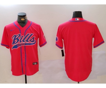 Men's Buffalo Bills Red Team Blank Cool Base Stitched Baseball Jersey