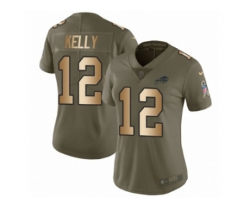 Women Nike Buffalo Bills #12 Jim Kelly Limited Olive Gold 2017 Salute to Service NFL Jersey