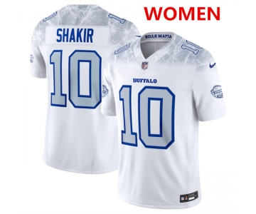 Women's Buffalo Bills #10 Khalil Shakir White 2025 F.U.S.E. “Rivalries” Vapor Untouchable Football Stitched Jersey