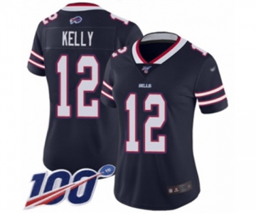 Women's Buffalo Bills #12 Jim Kelly Limited Navy Blue Inverted Legend 100th Season Football Jersey
