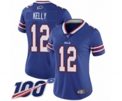 Women's Buffalo Bills #12 Jim Kelly Royal Blue Team Color Vapor Untouchable Limited Player 100th Season Football Jersey
