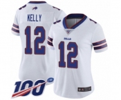 Women's Buffalo Bills #12 Jim Kelly White Vapor Untouchable Limited Player 100th Season Football Jersey