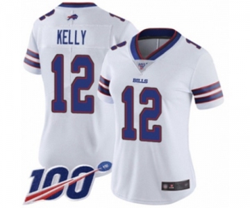 Women's Buffalo Bills #12 Jim Kelly White Vapor Untouchable Limited Player 100th Season Football Jersey