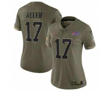 Women's Buffalo Bills #17 Josh Allen 2022 Olive Salute To Service Limited Stitched Jersey