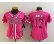 Women's Buffalo Bills #17 Josh Allen Pink With Patch Cool Base Stitched Baseball Jersey