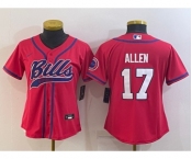 Women's Buffalo Bills #17 Josh Allen Red Stitched Cool Base Nike Baseball Jersey
