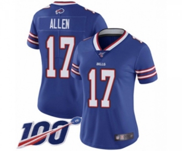 Women's Buffalo Bills #17 Josh Allen Royal Blue Team Color Vapor Untouchable Limited Player 100th Season Football Jersey