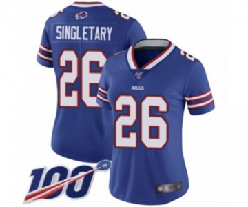 Women's Buffalo Bills #26 Devin Singletary Royal Blue Team Color Vapor Untouchable Limited Player 100th Season Football Jersey