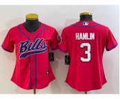 Women's Buffalo Bills #3 Damar Hamlin Red With Patch Cool Base Stitched Baseball Jersey