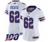 Women's Buffalo Bills #62 Vladimir Ducasse White Vapor Untouchable Limited Player 100th Season Football Jersey