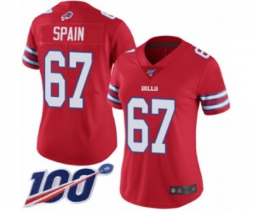 Women's Buffalo Bills #67 Quinton Spain Limited Red Rush Vapor Untouchable 100th Season Football Jersey