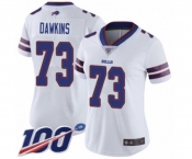 Women's Buffalo Bills #73 Dion Dawkins White Vapor Untouchable Limited Player 100th Season Football Jersey