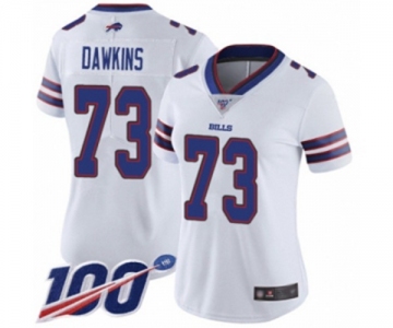Women's Buffalo Bills #73 Dion Dawkins White Vapor Untouchable Limited Player 100th Season Football Jersey