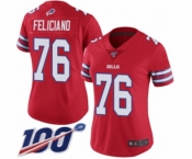 Women's Buffalo Bills #76 Jon Feliciano Limited Red Rush Vapor Untouchable 100th Season Football Jersey