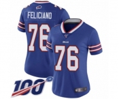 Women's Buffalo Bills #76 Jon Feliciano Royal Blue Team Color Vapor Untouchable Limited Player 100th Season Football Jersey