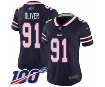 Women's Buffalo Bills #91 Ed Oliver Limited Navy Blue Inverted Legend 100th Season Football Jersey