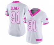 Women's Buffalo Bills #91 Ed Oliver Limited White Pink Rush Fashion Football Jersey