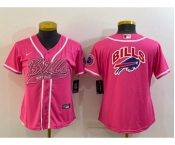 Women's Buffalo Bills Pink Team Big Logo With Patch Cool Base Stitched Baseball Jersey