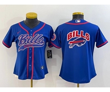 Women's Buffalo Bills Royal Team Big Logo With Patch Cool Base Stitched Baseball Jersey